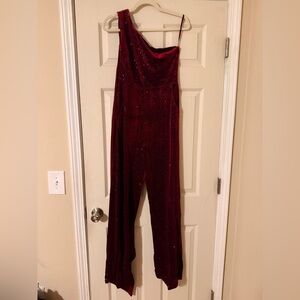Elegant Red Velvet Jumpsuit